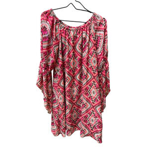 New Directions Women's Boho Tunic Dress Geometric Print Multicolor Size Large